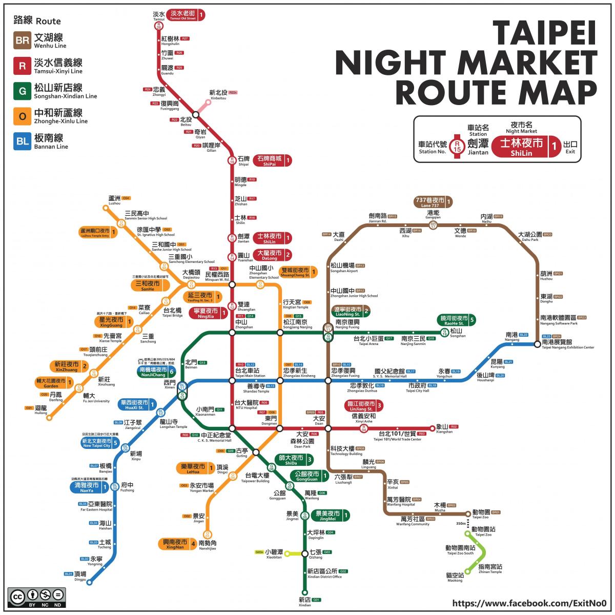 harta e Taipei natë tregjet