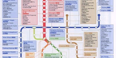 Harta e Taipei mrt hartën dhe me vendet e interesit